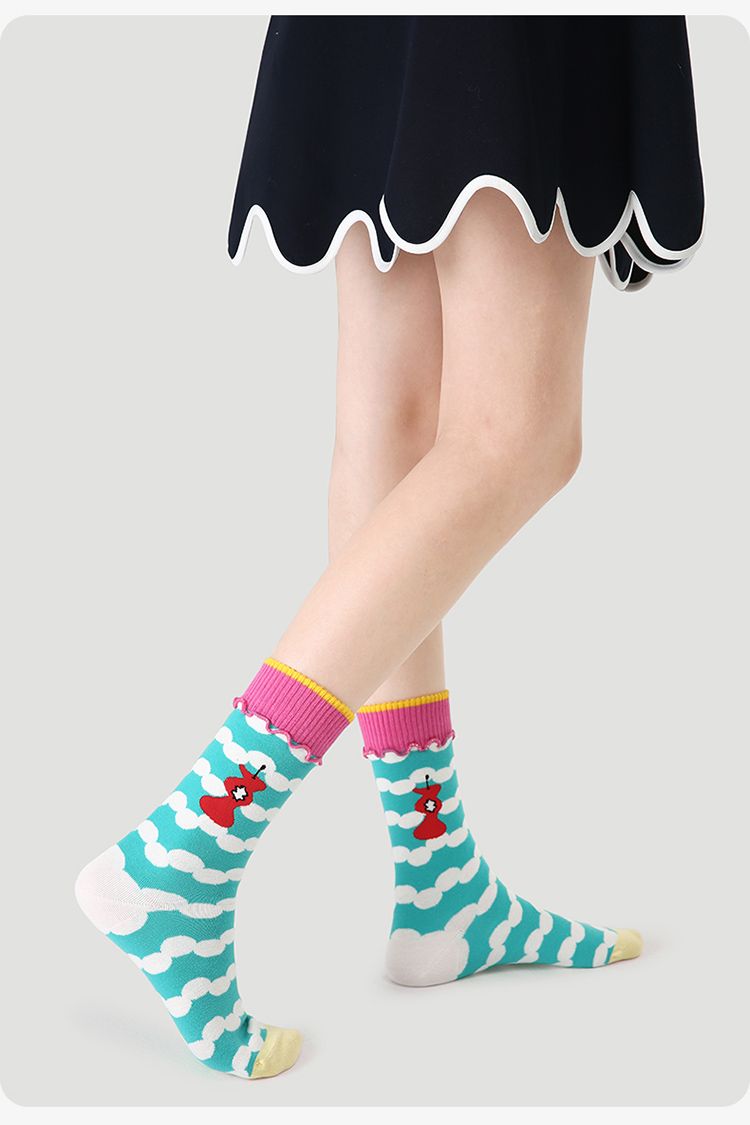 LL Socks Women Crew Socks Colorful Fairy Tale Animal Happy Style Socks 5 Pairs