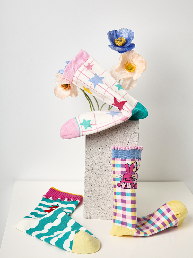 LL Socks Women Crew Socks Colorful Fairy Tale Animal Happy Style Socks 5 Pairs