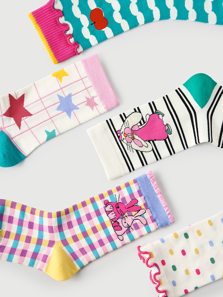 LL Socks Women Crew Socks Colorful Fairy Tale Animal Happy Style Socks 5 Pairs