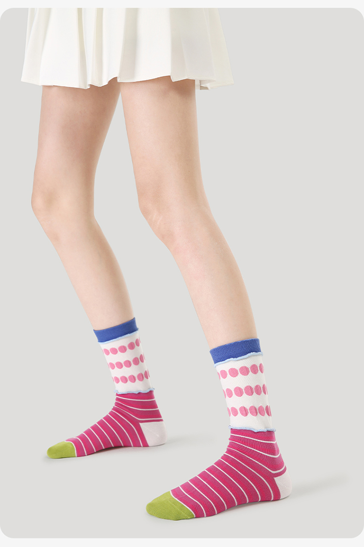 LL Socks Women Crew Socks Dew Flower Reflection Polka Dot Embossed Flower Socks 5 Pairs