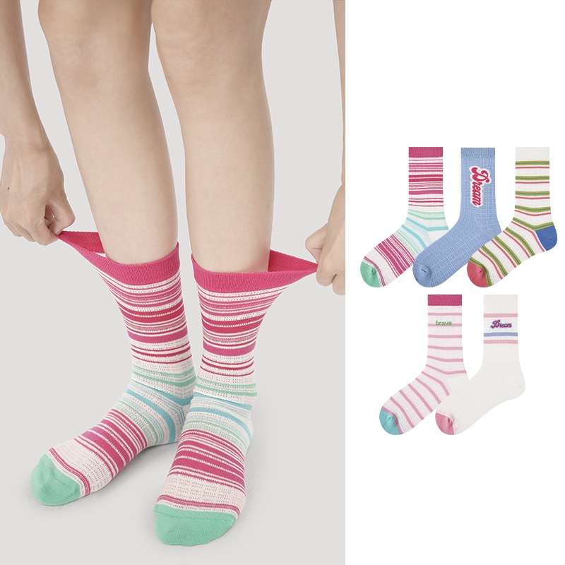LL Socks Women Crew Socks Everyone Loves Summer Stripes Letter Couple Socks 5 Pairs