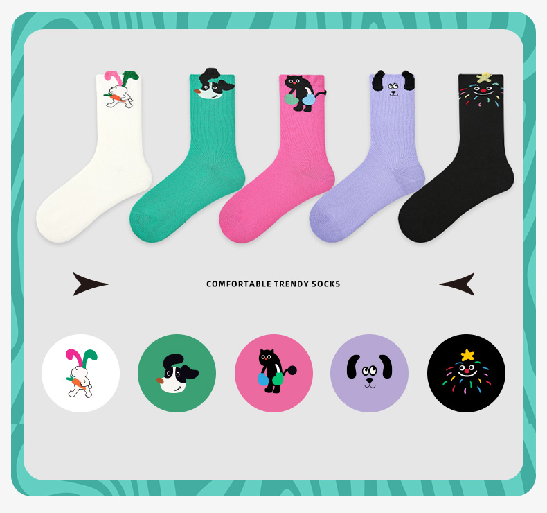 LL Socks Women Crew Socks Hooray for Cute Colourful Animal Couple Socks 5 Pairs