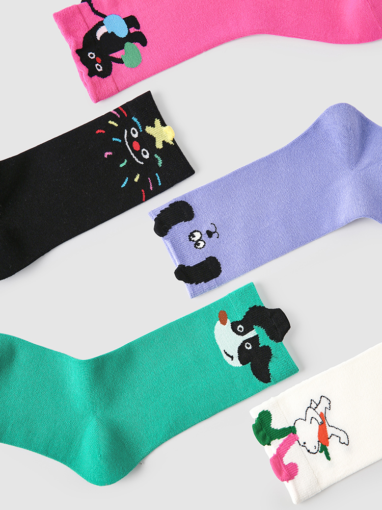 LL Socks Women Crew Socks Hooray for Cute Colourful Animal Couple Socks 5 Pairs