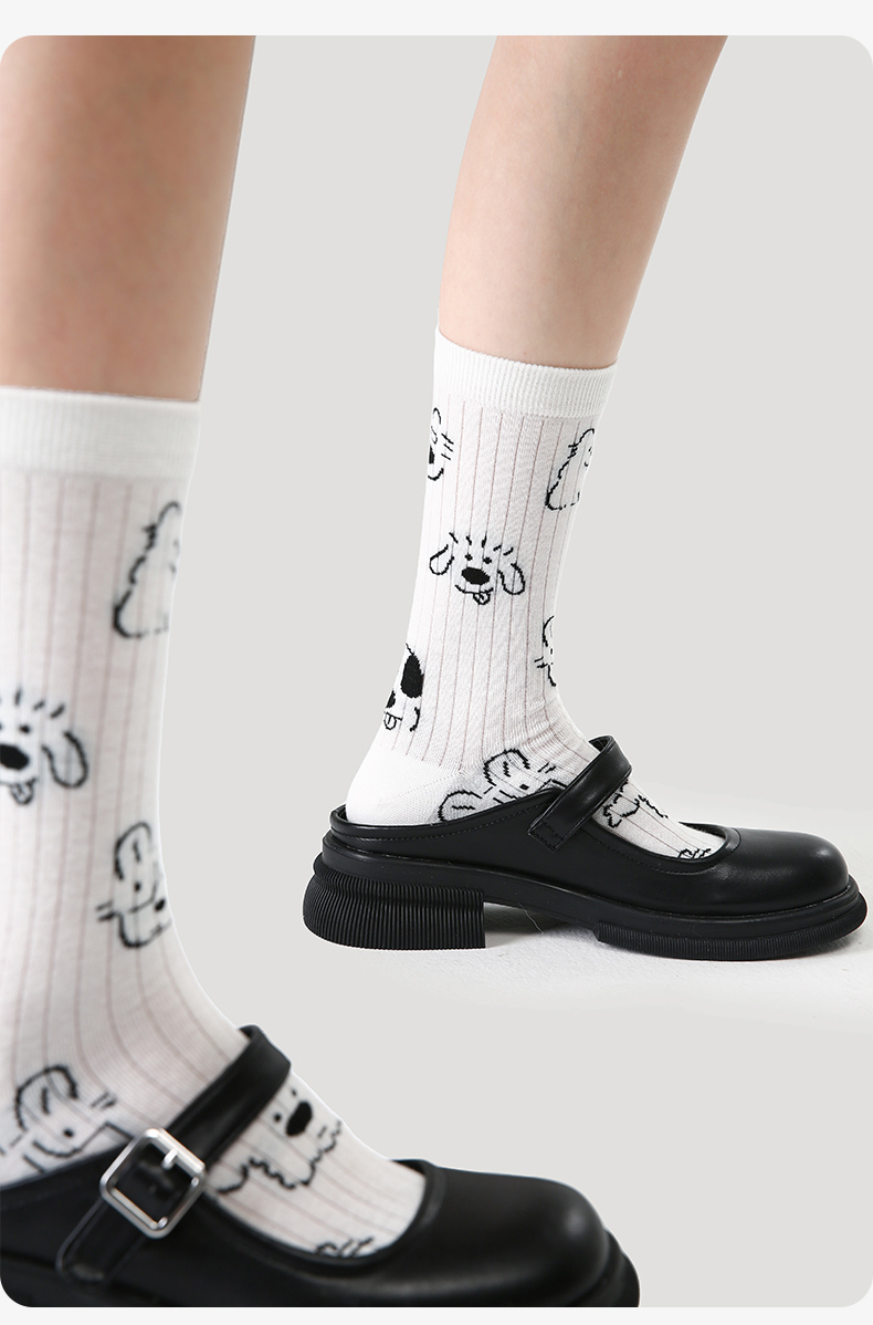 LL Socks Women Crew Socks Puppy Party Cute Animal Socks 5 Pairs