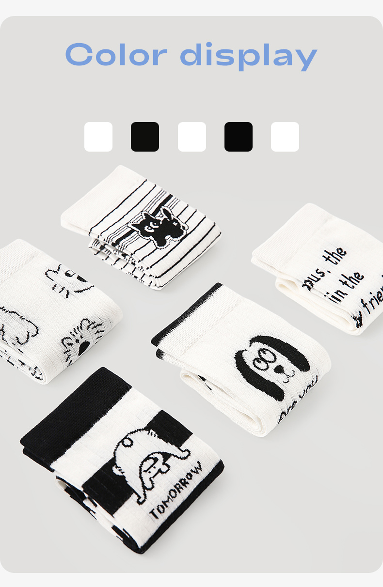 LL Socks Women Crew Socks Puppy Party Cute Animal Socks 5 Pairs