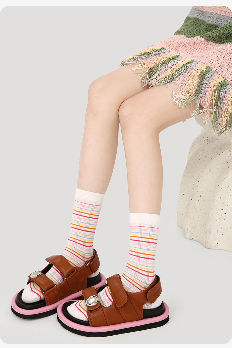 LL Socks Women Crew Socks Rainbow Spectrum Cute Stripes Best Girlfriend Socks 5 Pairs