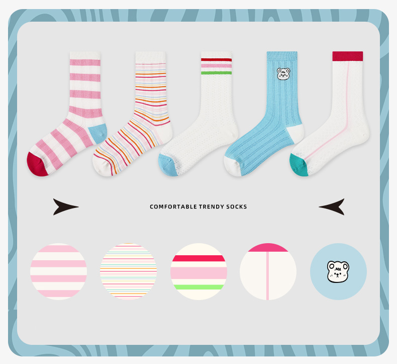 LL Socks Women Crew Socks Rainbow Spectrum Cute Stripes Best Girlfriend Socks 5 Pairs