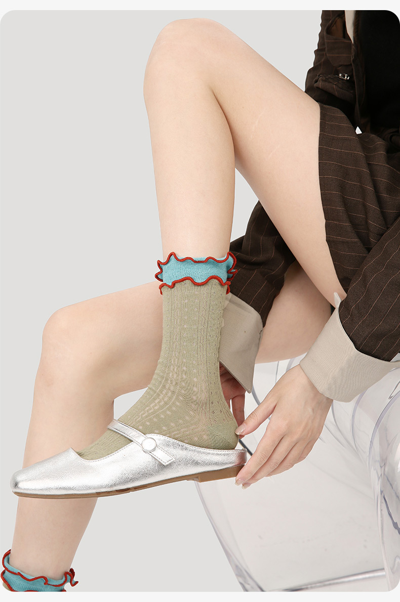 LL Socks Women Crew Socks Spring Forest Full Bloom Colorful Stripes Socks 5 Pairs