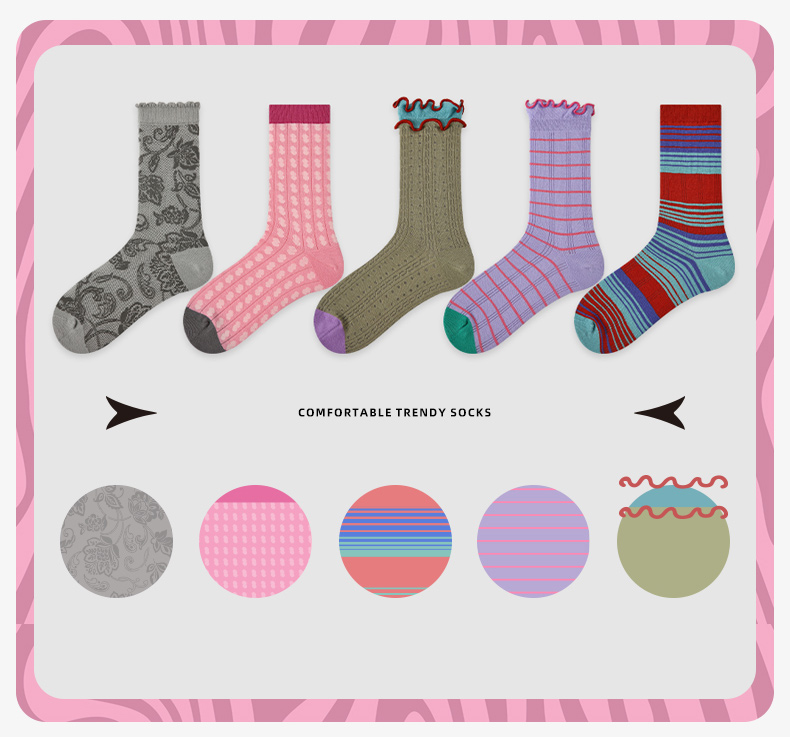 LL Socks Women Crew Socks Spring Forest Full Bloom Colorful Stripes Socks 5 Pairs