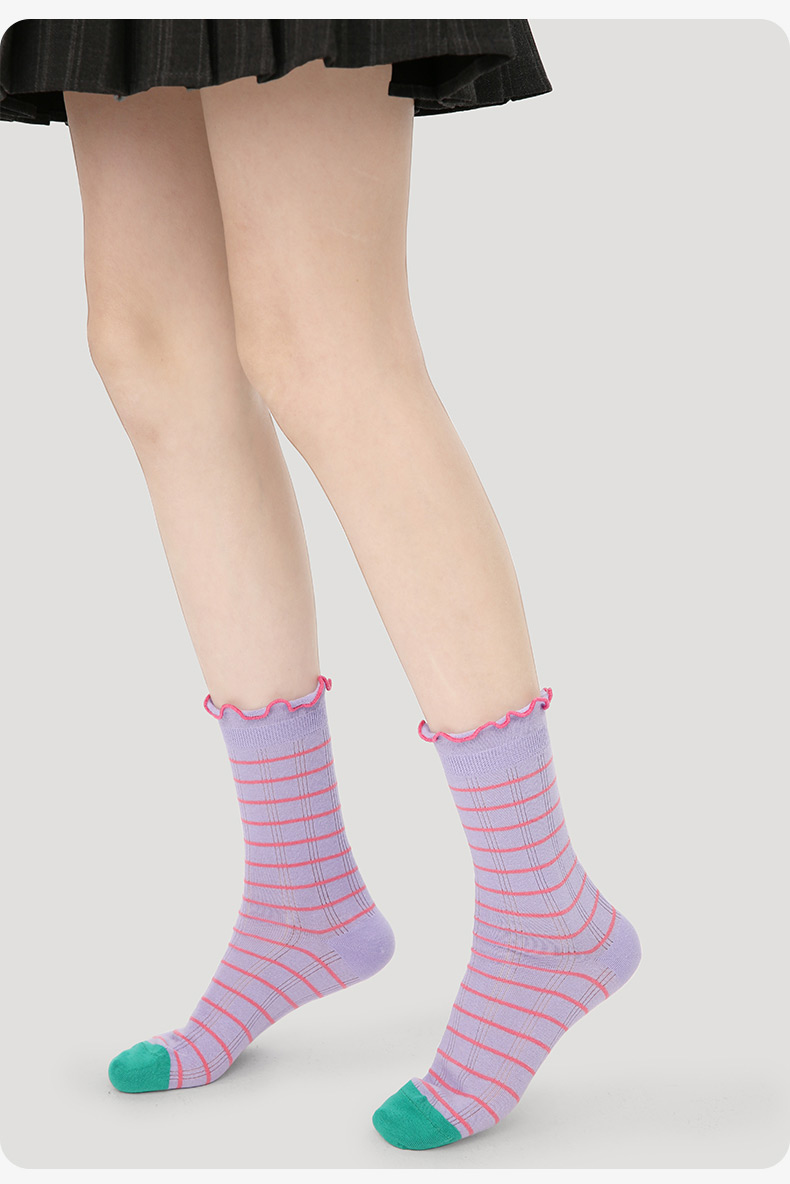 LL Socks Women Crew Socks Spring Forest Full Bloom Colorful Stripes Socks 5 Pairs
