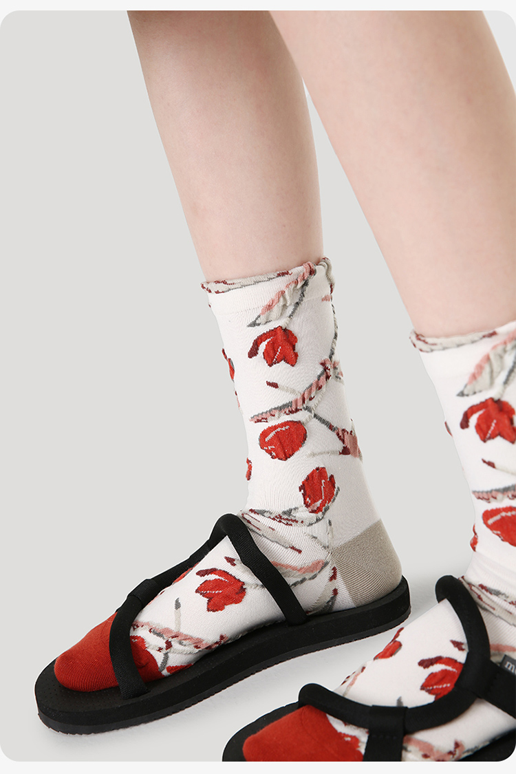 LL Socks Women Crew Socks Vintage Spring Vibes creative Embossed Socks 5 Pairs