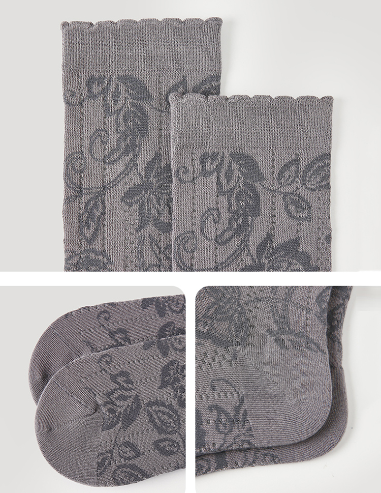 LL Socks Women Grey Knee High Socks Flowers in Full Bloom Floral Pattern Socks 1 Pairs