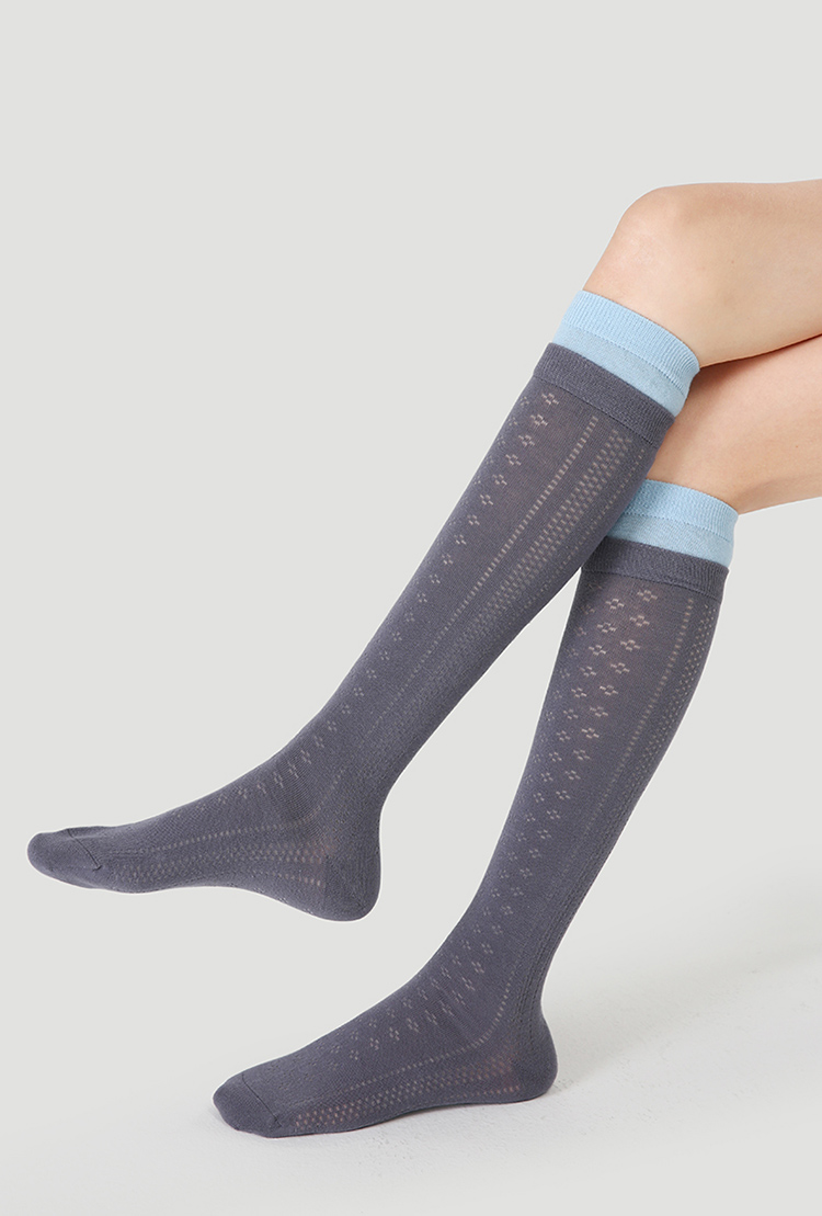 LL Socks Women Grey Knee High Socks Ice Sea Currents Novelty Striped Socks 1 Pairs