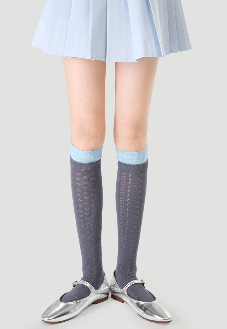 LL Socks Women Grey Knee High Socks Ice Sea Currents Novelty Striped Socks 1 Pairs