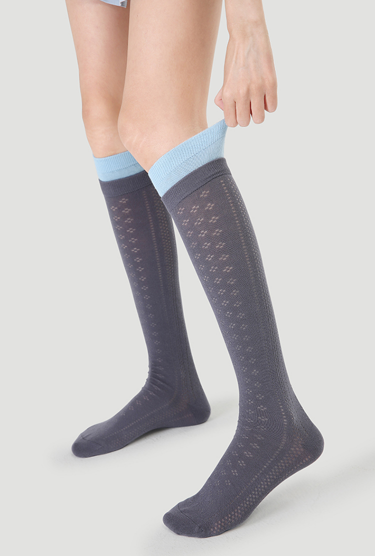 LL Socks Women Grey Knee High Socks Ice Sea Currents Novelty Striped Socks 1 Pairs