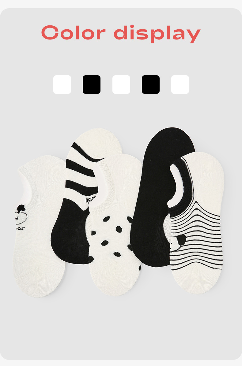 LL Socks Women Low Rise Socks Gulu Puppies Polka Dot Stripes Animal Socks 5 Pairs