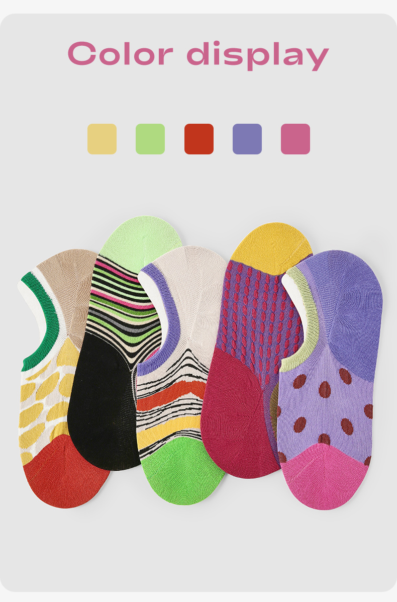 LL Socks Women Low Rise Socks Starry Grid Polka Dot Stripes Socks 5 Pairs