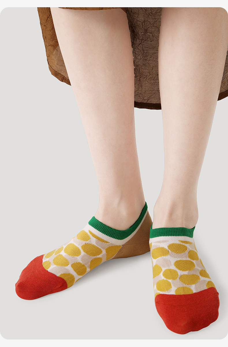 LL Socks Women Low Rise Socks Starry Grid Polka Dot Stripes Socks 5 Pairs
