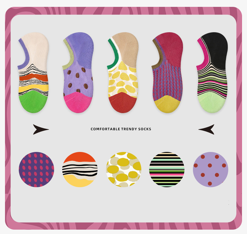 LL Socks Women Low Rise Socks Starry Grid Polka Dot Stripes Socks 5 Pairs