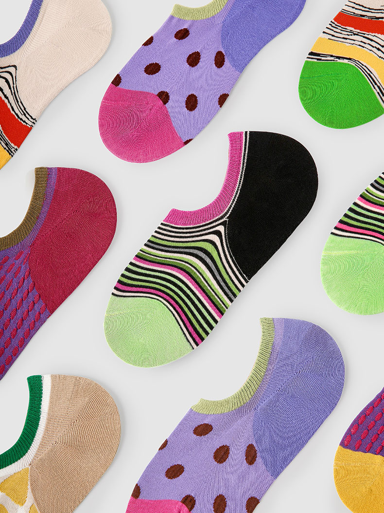 LL Socks Women Low Rise Socks Starry Grid Polka Dot Stripes Socks 5 Pairs
