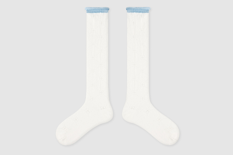 LL Socks Women White Knee High Socks Graceful Sunset White Floral Pattern Socks 1 Pairs