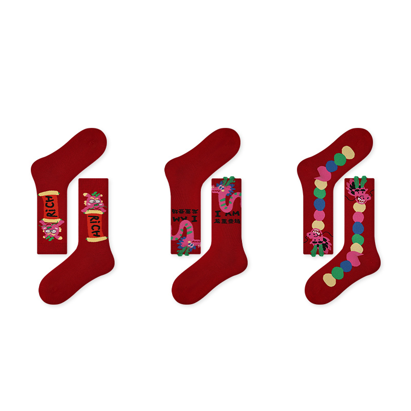 LL Socks WomenCrew Socks The Dragon Returns Red Animal Colorful Socks 3 Pairs
