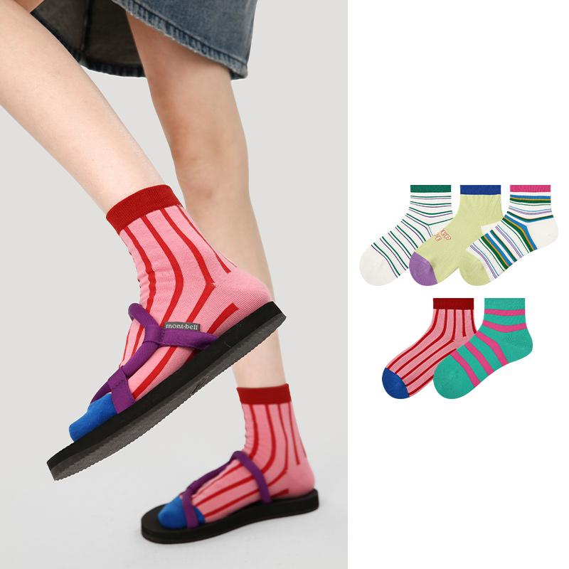 LL Socks Women Ankle Socks Happy Business Striped Colourful Stripes Letter Socks 5 Pairs