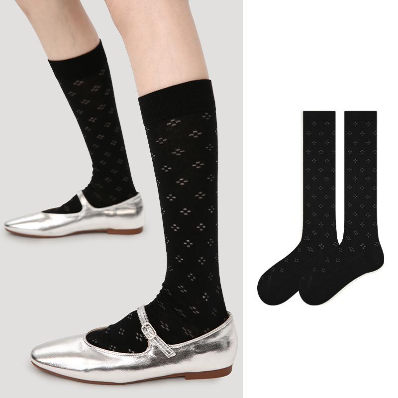 LL Socks Women Black Crew Socks Twilight Scenery Dots Hollow Socks 1 Pairs