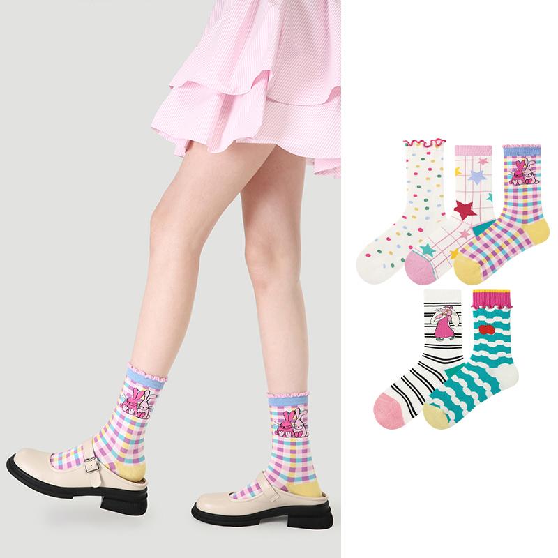 LL Socks Women Crew Socks Colorful Fairy Tale Animal Happy Style Socks 5 Pairs