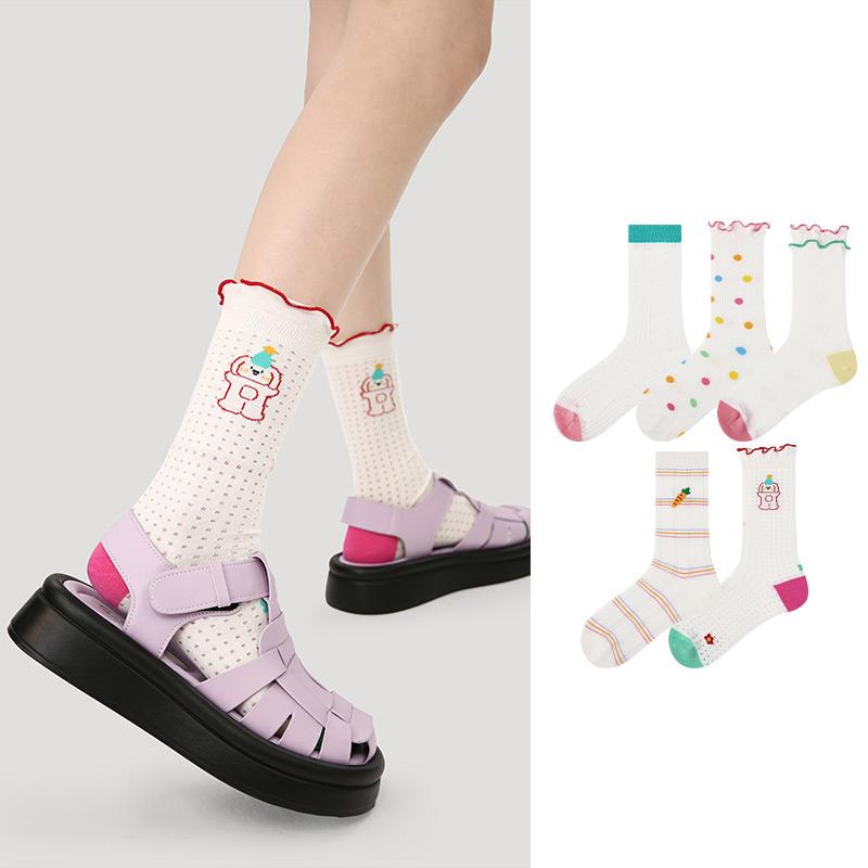 LL Socks Women Crew Socks Colorful Mood Food Polka Dot Socks 5 Pairs