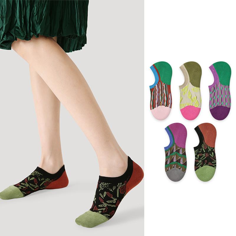 LL Socks Women Low Rise Socks Floral Swirls Retro Fashion Floral Pattern Socks 5 Pairs