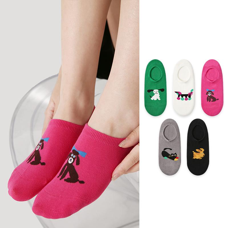 LL Socks Women Low Rise Socks Happy Gathering Cute Cartoon Animal Socks 5 Pairs
