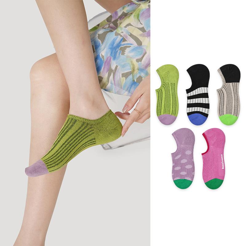 LL Socks Women Low Rise Socks Light Air Travel Stripes Polka Dot Letter Socks 5 Pairs