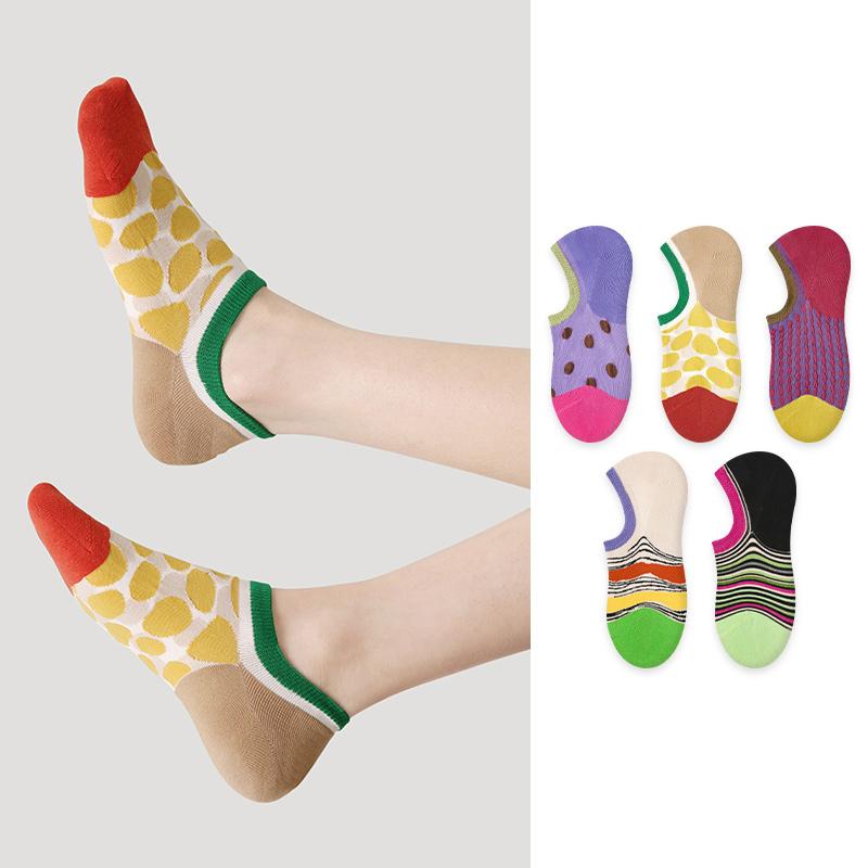 LL Socks Women Low Rise Socks Starry Grid Polka Dot Stripes Socks 5 Pairs
