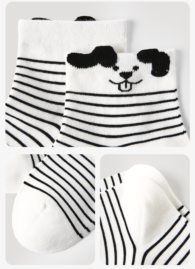 LL Socks Women Ankle Socks Black and White Puppy Animal Stripes Socks 5 Pairs