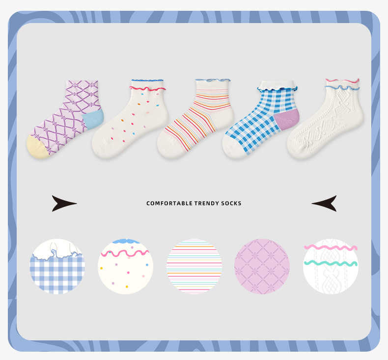 LL Socks Women Ankle Socks Encounter Romance Cute Best Girlfriend Plaid Socks 5 Pairs