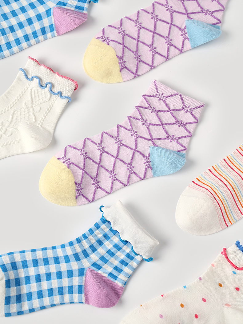 LL Socks Women Ankle Socks Encounter Romance Cute Best Girlfriend Plaid Socks 5 Pairs
