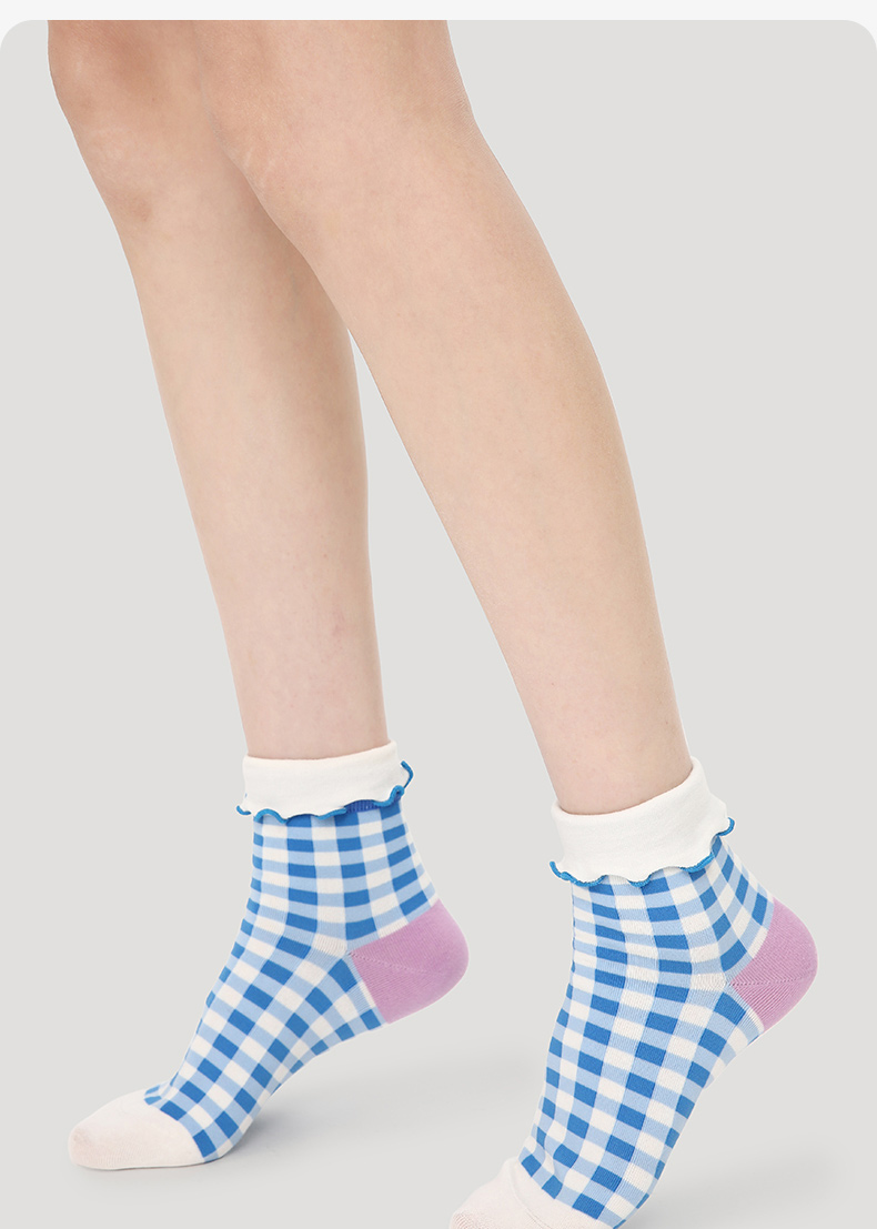 LL Socks Women Ankle Socks Encounter Romance Cute Best Girlfriend Plaid Socks 5 Pairs