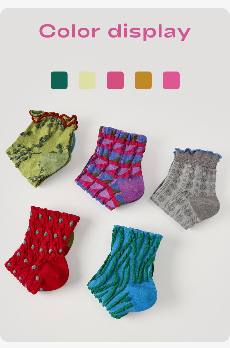 LL Socks Women Ankle Socks Floating Green and Vermilion Plant Floral Pattern Socks 5 Pairs