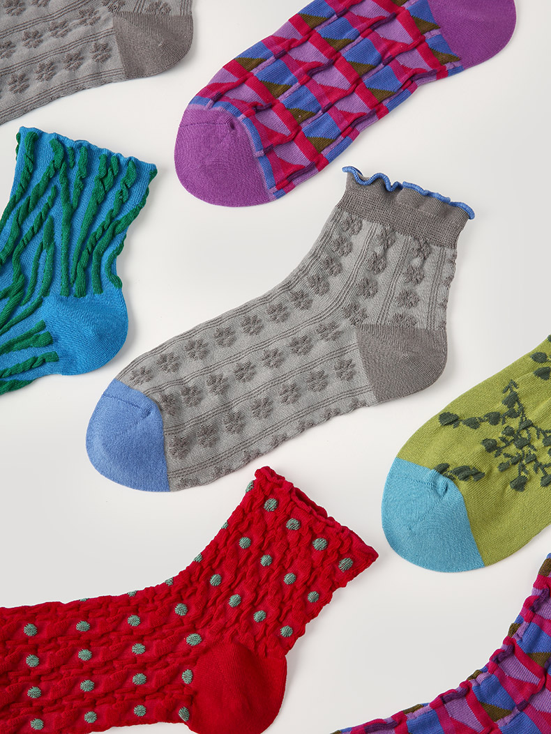 LL Socks Women Ankle Socks Floating Green and Vermilion Plant Floral Pattern Socks 5 Pairs