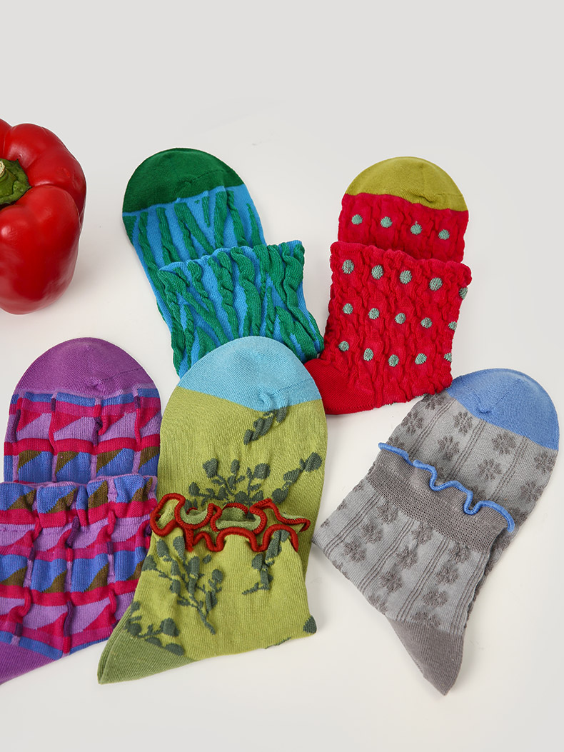 LL Socks Women Ankle Socks Floating Green and Vermilion Plant Floral Pattern Socks 5 Pairs