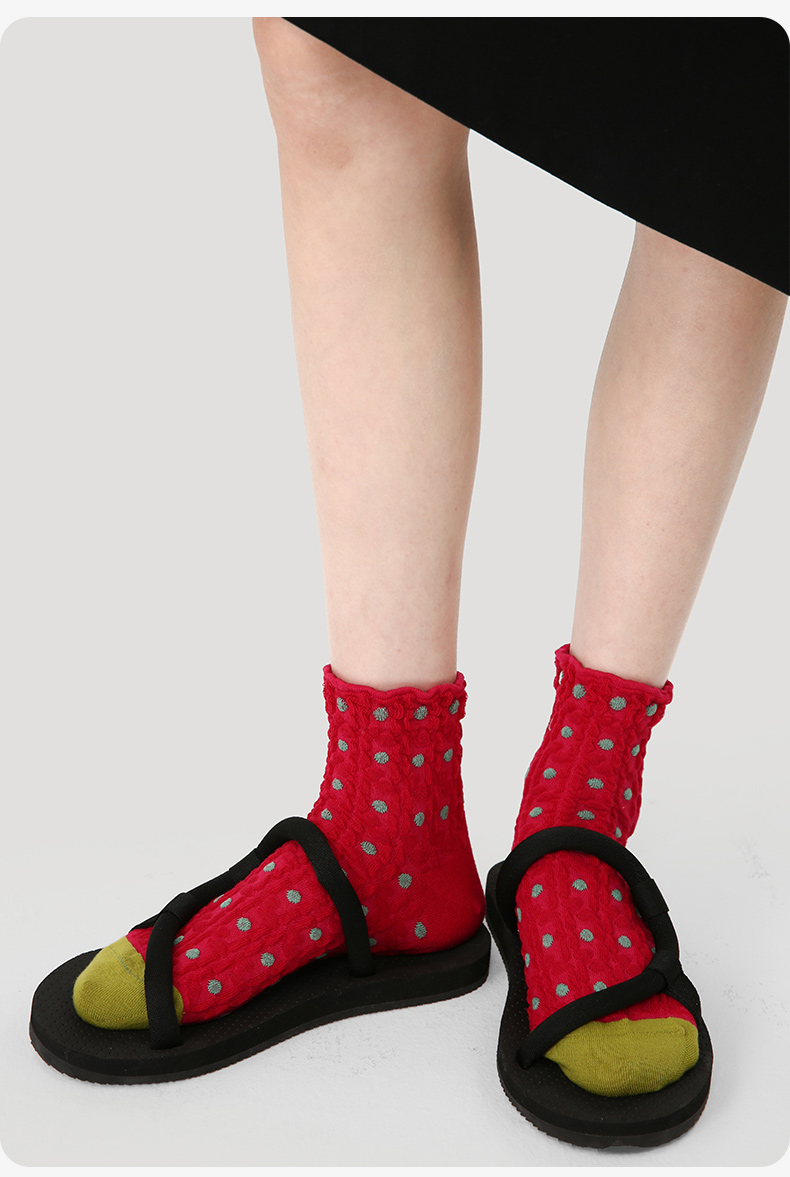LL Socks Women Ankle Socks Floating Green and Vermilion Plant Floral Pattern Socks 5 Pairs