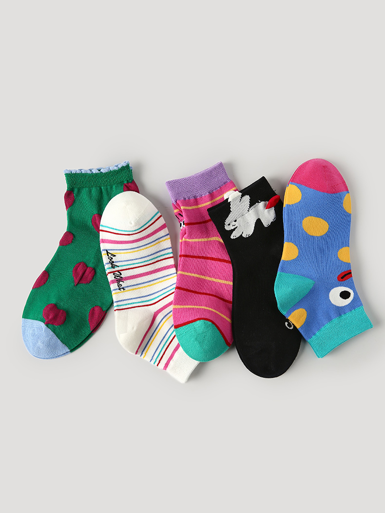 LL Socks Women Ankle Socks Happiness List Fun Pattern Colorful Socks 5 Pairs
