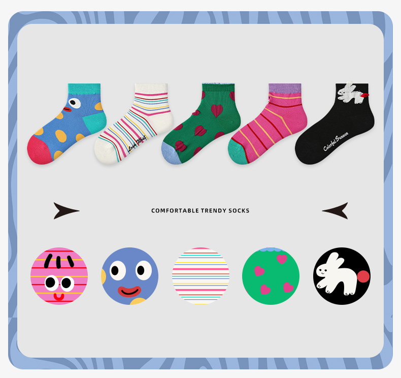 LL Socks Women Ankle Socks Happiness List Fun Pattern Colorful Socks 5 Pairs