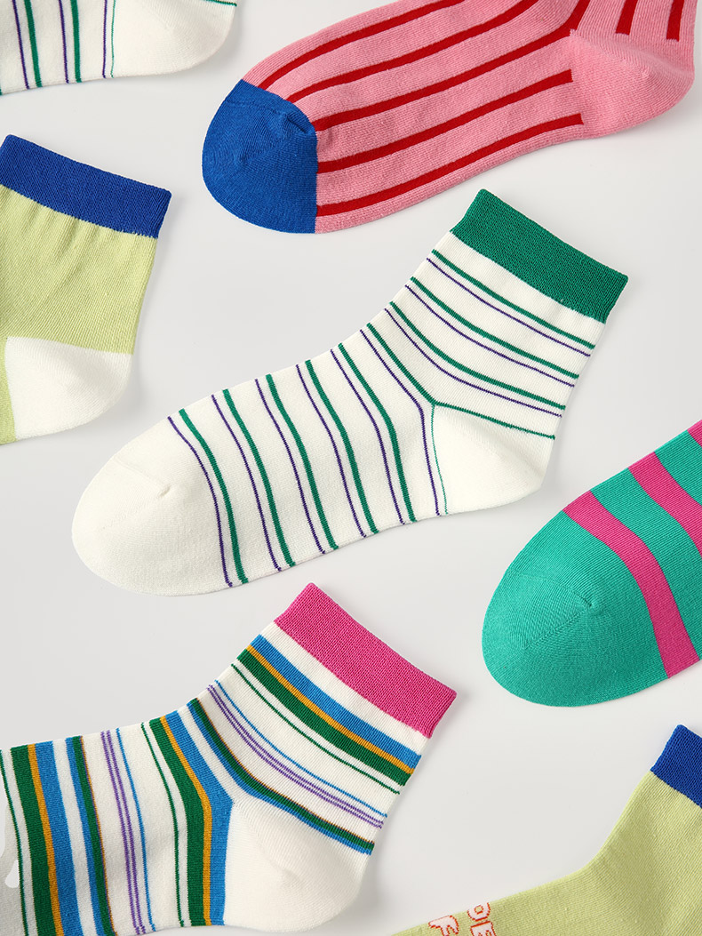 LL Socks Women Ankle Socks Happy Business Striped Colourful Stripes Letter Socks 5 Pairs