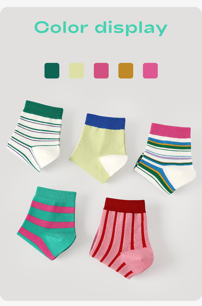 LL Socks Women Ankle Socks Happy Business Striped Colourful Stripes Letter Socks 5 Pairs