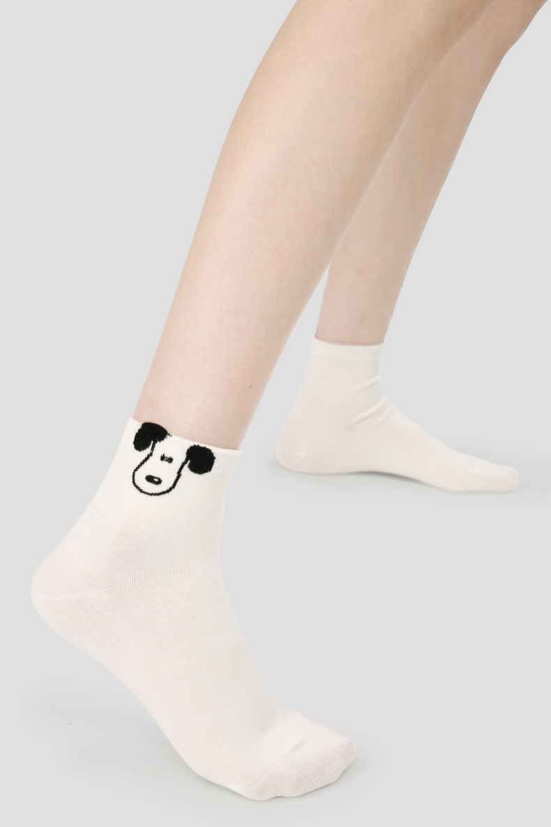 LL Socks Women Ankle Socks Happy Puppy Cartoon Animal Polka Dot Socks 5 Pairs