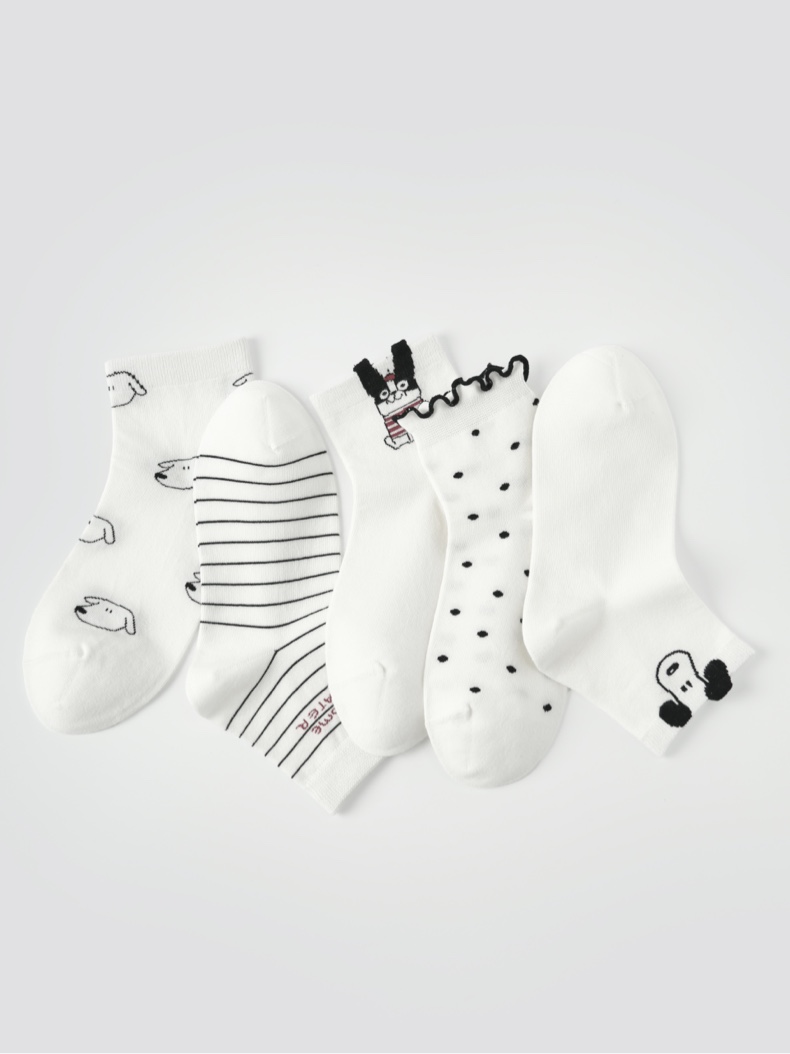 LL Socks Women Ankle Socks Happy Puppy Cartoon Animal Polka Dot Socks 5 Pairs
