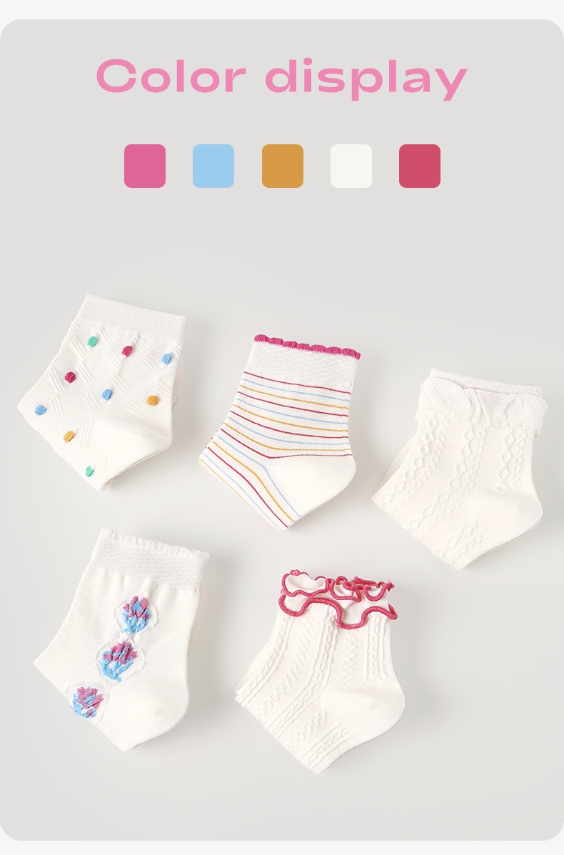 LL Socks Women Ankle Socks Long Day Joy Floral Pattern Stripes Ruffle Turn-Cuff Socks 5 Pairs