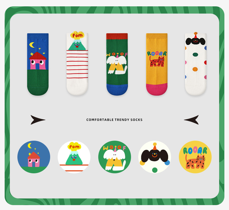LL Socks Women Ankle Socks Magic Wonderland Cartoon Animal Letter Socks 5 Pairs